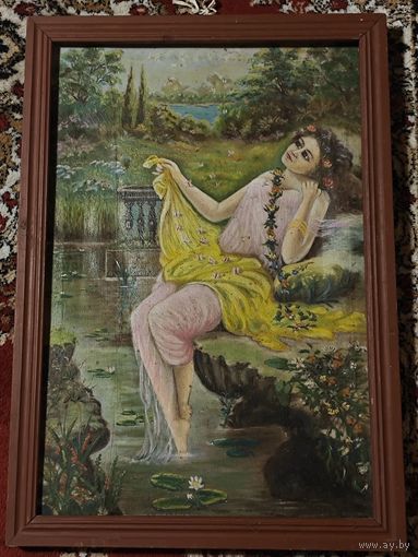 Картина, холст масло. Женщина. В раме. Старенькая. 80х60 см