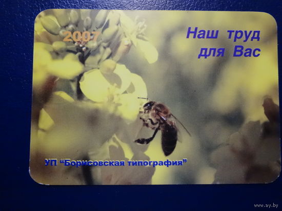 Календарик 2007 г.  Борисовская типография.  Наш труд для Вас.