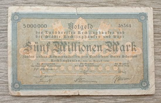 Werty71 Германия 5 миллионов 5000000 марок 1923 Реклингхаузен и Бур 5 000 000 банкнота гроссгельд