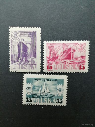 Польша 1948 Полная серия марок "День моря" (чистые**) Mi.490-492 каталог 9.00 евро