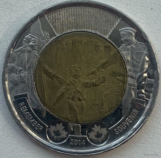 Канада 2 доллара 2014 г. 75 лет с начала Второй Мировой войны