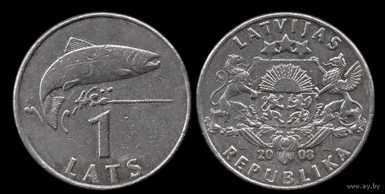 Латвия. 1 лат 2008.