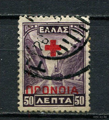 Греция - 1937 - Коринфский канал 50L с надпечаткой. Благотворительные марки - [Mi.58za] - 1 марка. Гашеная.  (Лот 20EG)-T2P1
