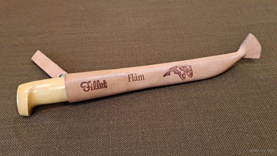 Нож для филитирования деревянная ручка кожанный чехол Fillet Flam Rustfri Isakki Jarvenpaa Knives of Finland.