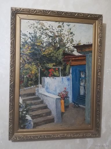 Довгялло Михаил Хрисанфович 1908-1978г. Картон масло 1965г "улица в Гурзуфе"есть в каталоге! (50-70см)в советской раме.