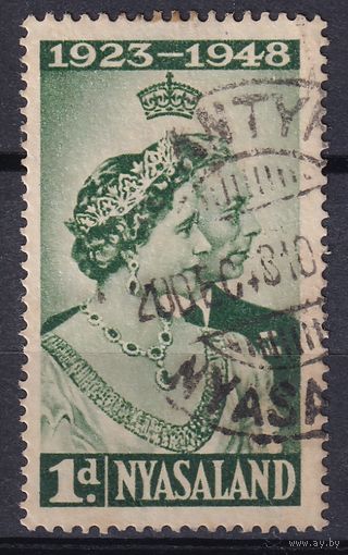 92.BrKS. Великобритания. Колонии. Ньясаленд. Серебряная свадьба Георга VI и Елизаветы. 1948 г. 1d. Mi.#87.