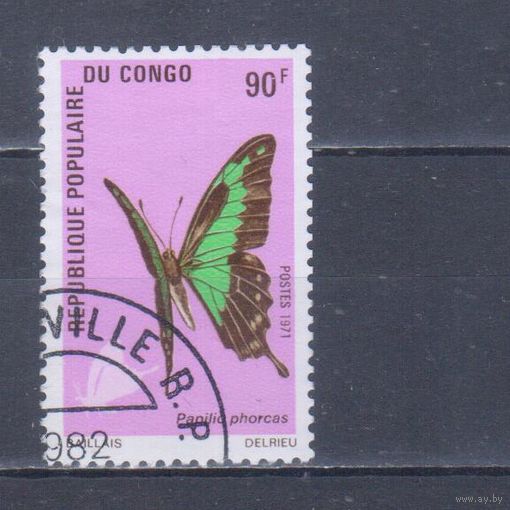 [1154] Конго 1971. Фауна.Бабочка.90 ф. Гашеная марка. Кат.гаш.3,2 е.