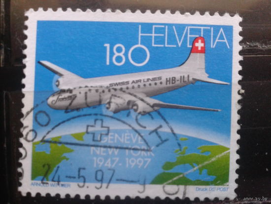 Швейцария, 1997, Самолет, Михель 2,20 евро гаш.