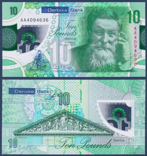 Северная Ирландия, 10 фунтов 2017 г., P-W214 (AA, полимер, изобретатель Джон Бойд Данлоп), UNC