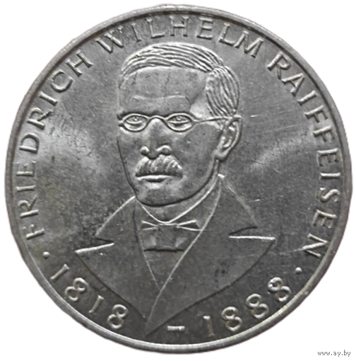 Германия 5 марок, 1968 150 лет со дня рождения Фридриха Вильгельма Райффейсена. UNC