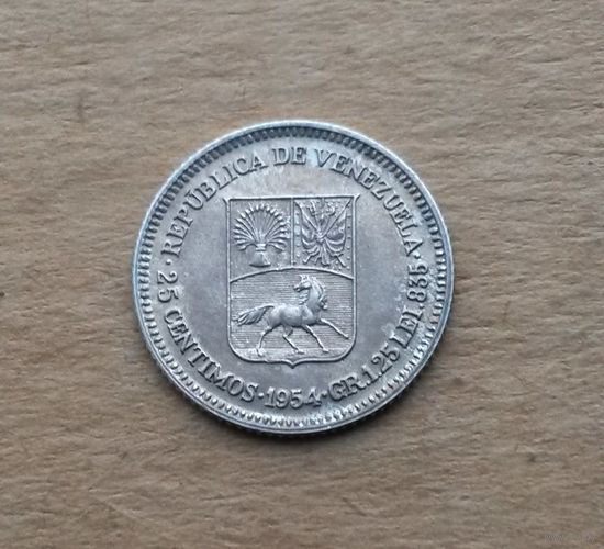 Венесуэла, 25 сентимо 1954 г., серебро 0.835