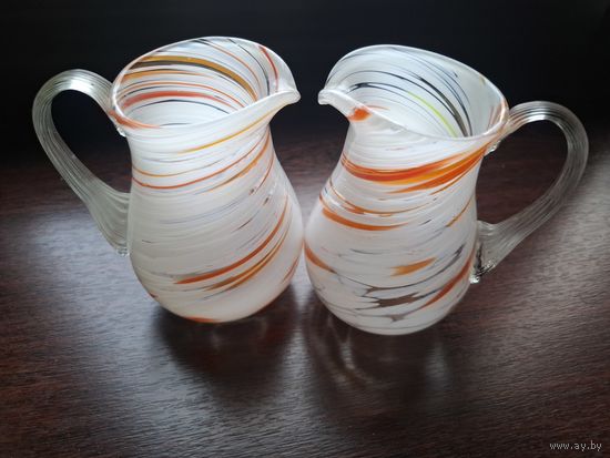 Винтажные кувшинчики- молочники,гутовое стекло,1970 гг.СССР