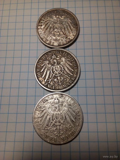 Сборный лот "2 марки" Пруссия 1892 и 1904 год