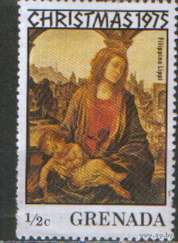 Марка из серии 1975г. Гренада "Рождество. Филиппино Липпи "Мадонна с Младенцем" MVLH