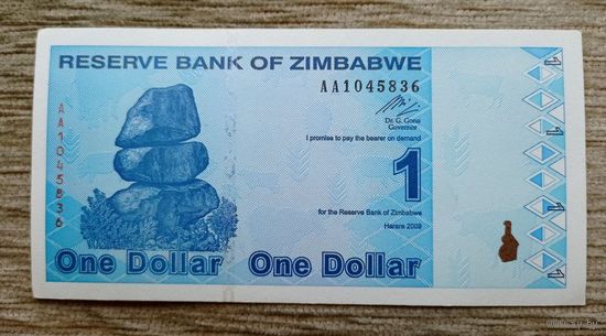 Werty71 Зимбабве 1 доллар 2009 аUNC банкнота