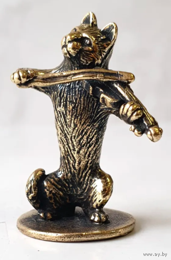 Статуэтка миниатюра Кот со скрипкой Бронза