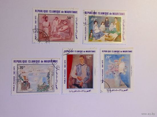 Марки   Живопись П. Пикассо  1981 г.    Мавритания   5 шт -  7 руб.