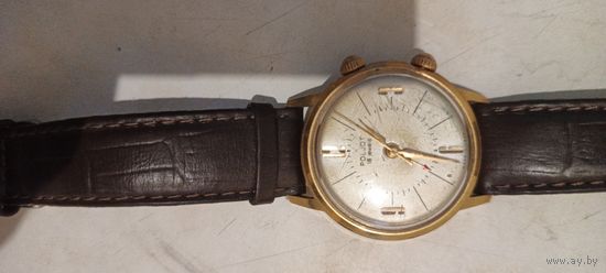 Часы полет с будильником, рабочие, позолоченные.