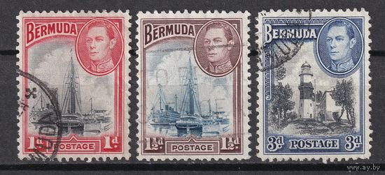 135.BrKCI. Великобритания. Колонии. Бермудские острова. Местные мотивы. Георг VI. 1940-43 гг. 1P, 1 1/2P, 3P. Mi.##101b/102b/108.