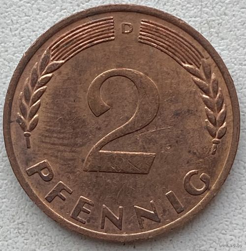 Германия 2 пфеннига 1968 г. D