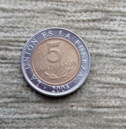 Werty71 Боливия 5 боливиано 2004 Многонациональное Государство Боливия Биметалл