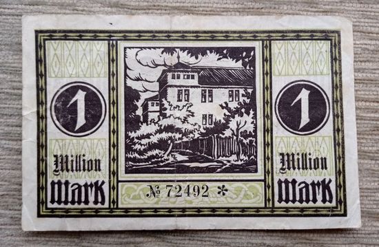 Werty71 Германия 1000000 марок 1 миллион 1923 банкнота Гроссгельд Амтскёрпершафт Гёппинген
