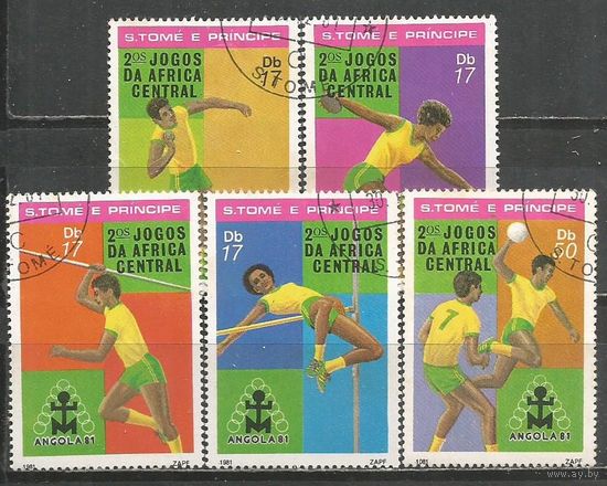 Сан Томе и Принсипи. Центрально-Африканские спортигры. 1981г. Mi#738-42. Серия.