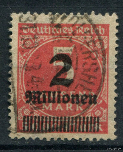 Веймарская Республика - 1923г. - стандартный выпуск, надпечатка 2 Mio на 5000 M - 1 марка - гашёная. Без МЦ!