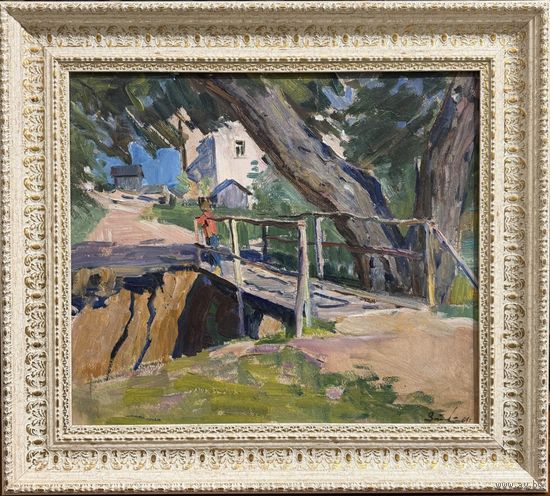 Зайцев Е.А;Народный худ;"Мечты детства", 1961г. Картон, масло. Размер с рамой 58,5х52,5 см.