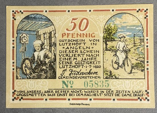 Нотгельд 50 пфеннигов 1920 год. Лутхофт. Веймарская республика.