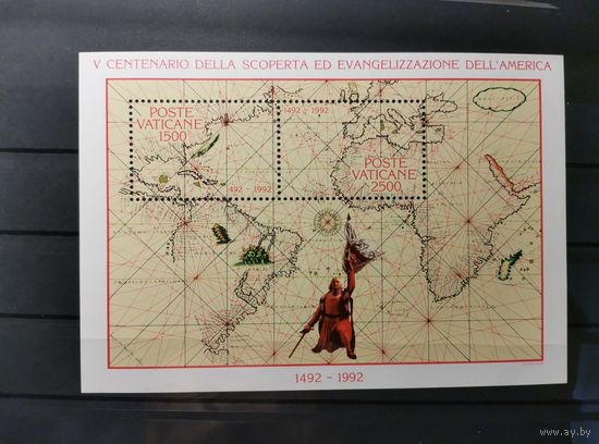 Ватикан 1992 г. 500-летие открытия Америки. Блок 13 [Mi 1056- 1057]**  (6.50 e)