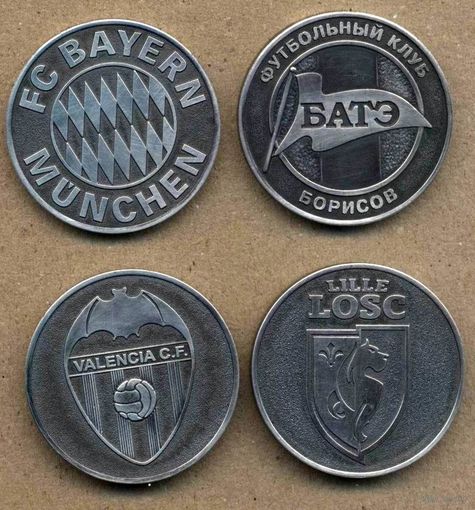 Набор памятных медалей. Футбол. БАТЭ, LOSC, Valencia, Bayern. медаль