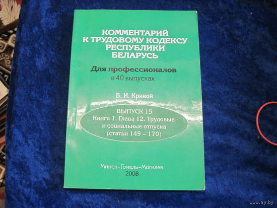 В.И. Кривой. Комментарий к Трудовому кодексу РБ для профессионалов. Выпуск 12. Трудовые и социальные отпуска.. 2008 г.