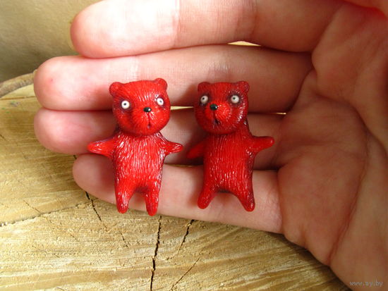 Красные медвежата. Серьги лже-плаги (мед.сплав)30