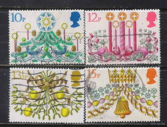 Великобритания 1980 EII Рождество Рождественская елка свечи гирлянда омелы колокольчики #856-8