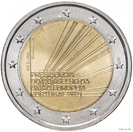 2 евро 2021 Португалия Председательство в Совете ЕС UNC из ролла
