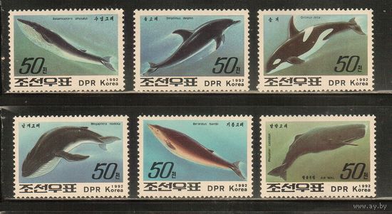 КНДР-1992(Мих.3354-3359) , **  , Морская  Фауна ,Киты (полная серия)