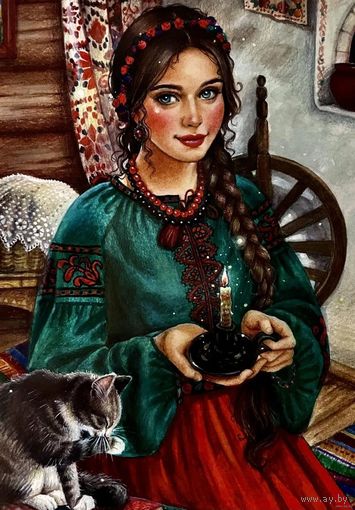 Открытка чистая 10х15 см. Художница Елена Буторина. Кошечка.