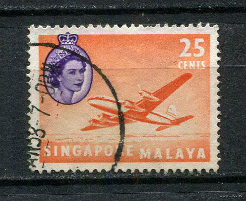 Британские колонии - Сингапур - 1955 - Авиация 25С - [Mi.37] - 1 марка. Гашеная.  (Лот 20HE)-T41P1
