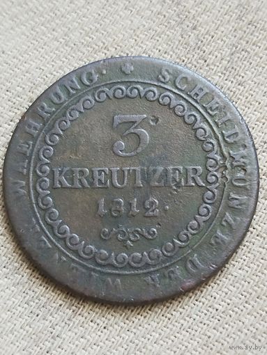 Распродажа - 3 крейцера 1812г.,"В",Австрийская империя Франц 2
