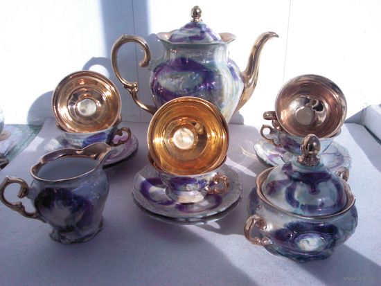 Сервиз WALBRZYCH. Фарфор перламутр позолота. 6 персон.