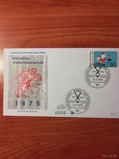ФРГ 1975 КПД с маркой "Чемпионат мира по хоккею с шайбой. Мюнхен и Дюссельдорф" Mi. 835
