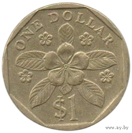 Республика Сингапур. 1 доллар 1989, 1990. Цветок. Катарантус розовый. Погодовка. Цена за одну монету.