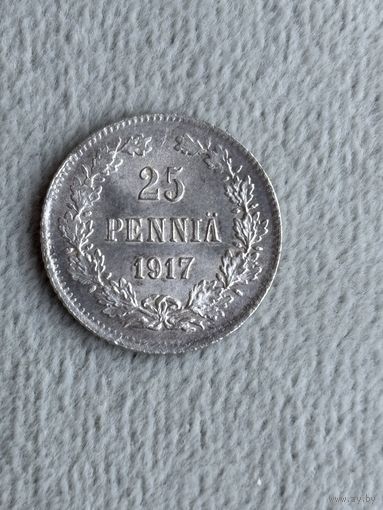 Россия для Финляндии 25 пенни 1917. Серебро. Состояние коллекционное.