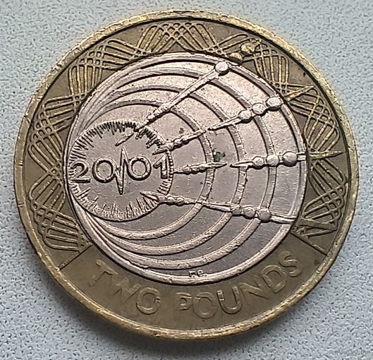 Великобритания 2 фунта, 2001 Столетие трансатлантическому радио  7-8-9
