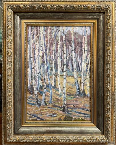 Жолток В.К "Родные берёзки", 1970г. Холст, масло. Размер 40,5х28 см.