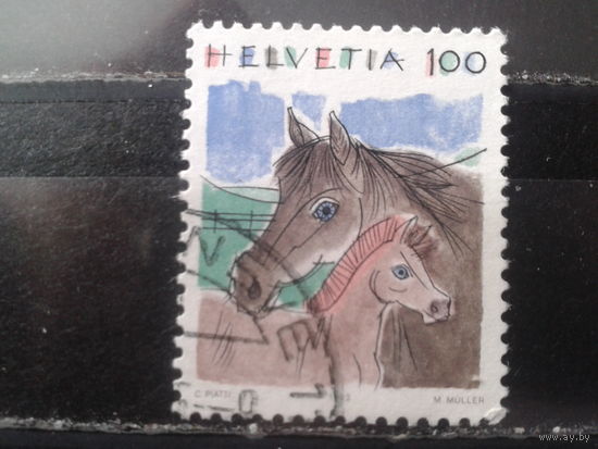 Швейцария 1993 Стандарт, лошади Михель-1,0 евро гаш