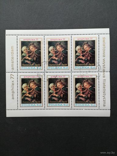Польша 1977 Малый лист с 6 марками "Международная филателистическая выставка "AMPHILEX 77" в Амстердаме" (гашение с клеем) Mi.2508 каталог 3.50 евро