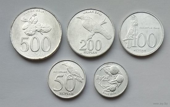 Индонезия 25, 50, 100, 200, 500 рупий 1994 - 2003 г. Комплект