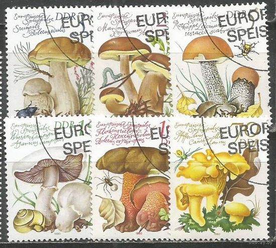 ГДР. Европейские грибы. 1980г. Mi#2551-58. Серия с СГ.